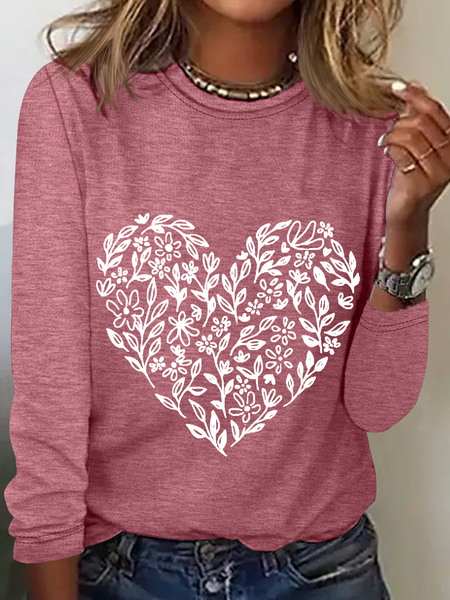 

Valentine's Day Floral Heart Casual Long Sleeve Shirt, Watermelon, Long sleeves