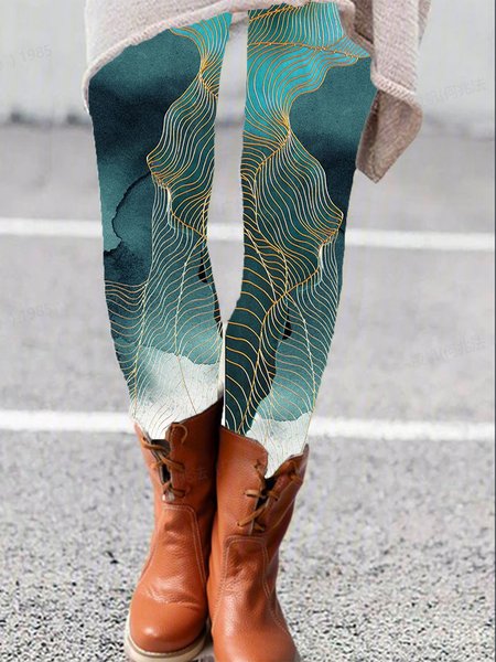 Geometric Print Leggings, Green, Leggings