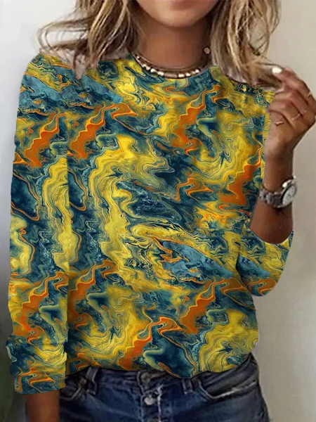 

Women's Long Sleeve Tee T-shirt Spring/Fall Abstract Jersey Crew Neck Daily Going Out Casual Top, Yellow, T-Shirts