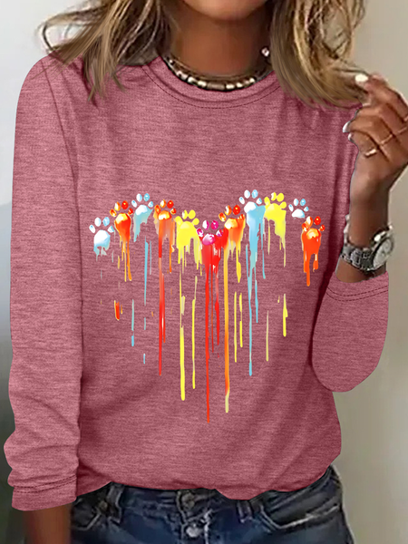 

Dog Paw Heart Casual Long Sleeve Shirt, Watermelon, Long sleeves