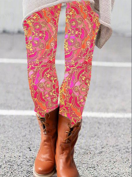 

Women's Casual Ethnic Jersey All Season Long Leggings, Rose red, Leggings