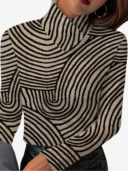 

Women's Long Sleeve Blouse Spring/Fall Abstract Stripes Daily Going Out Casual Top, Apricot, Blouses