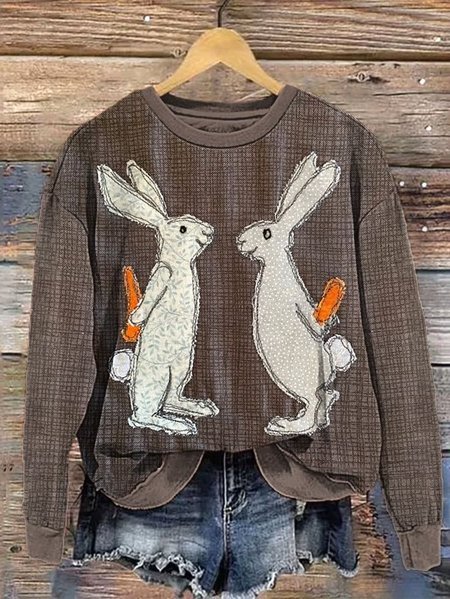 

Vintage Crew Neck Bunny Printing Sweatshirt, As picture, Hoodies & Sweatshirts