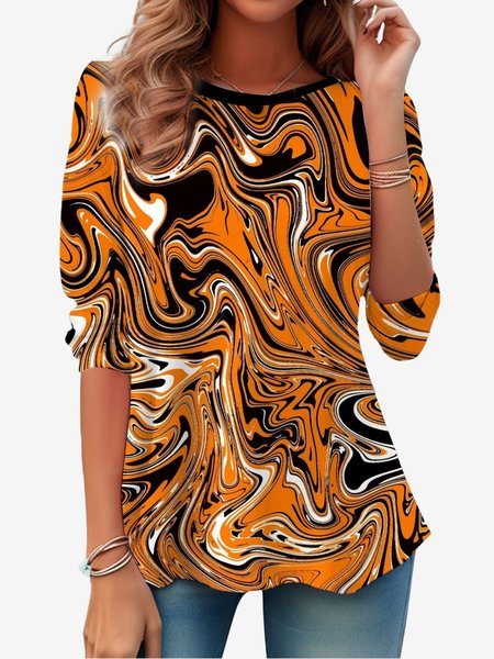 

Women's Long Sleeve Tee T-shirt Spring/Fall Abstract Jersey Crew Neck Daily Going Out Casual Top, Orange, T-Shirts