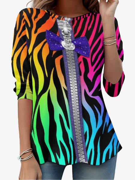 

Women's Long Sleeve Tee T-shirt Spring/Fall Zebra Jersey Crew Neck Daily Going Out Casual Top, Multicolor, T-Shirts