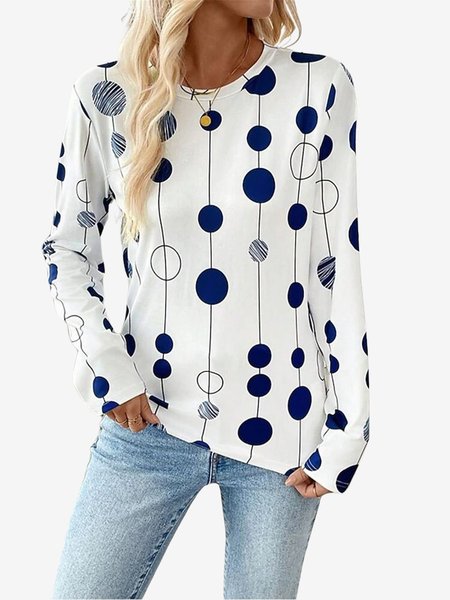 

Women's Long Sleeve Tee T-shirt Spring/Fall Polka Dots Jersey Crew Neck Daily Going Out Casual Top, White, T-Shirts