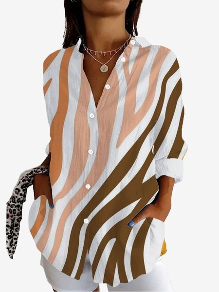 Women's Long Sleeve Shirt Spring/Fall Geometric Shirt Collar Daily Going Out Casual Top, Khaki, Shirts