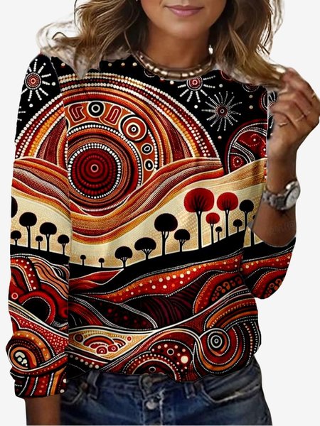 

Women's Long Sleeve Tee T-shirt Spring/Fall Abstract Jersey Crew Neck Daily Going Out Casual Top, Multicolor, T-Shirts