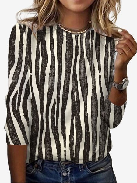 

Women's Long Sleeve Tee T-shirt Spring/Fall Zebra Jersey Crew Neck Daily Going Out Casual Top, Deep gray, T-Shirts