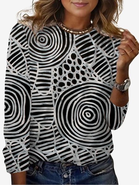 

Women's Long Sleeve Tee T-shirt Spring/Fall Abstract Graphic Jersey Crew Neck Daily Going Out Casual Top, Black, T-Shirts