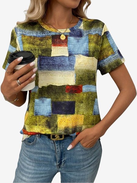 

Women's Short Sleeve Tee T-shirt Summer Colorblock Jersey Crew Neck Daily Going Out Casual Top, Multicolor, T-Shirts