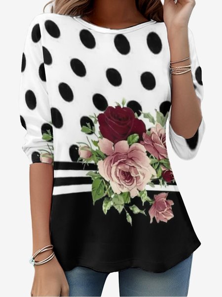 

Women's Long Sleeve Tee T-shirt Spring/Fall Polka Dots Jersey Crew Neck Holiday Going Out Casual Top, White, T-Shirts