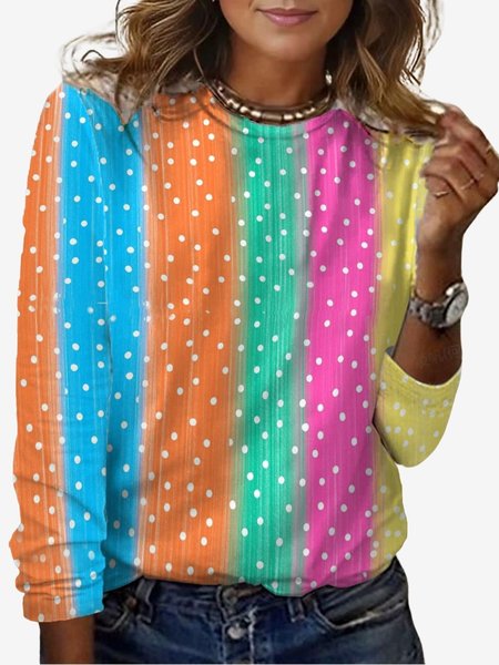 

Women's Long Sleeve Tee T-shirt Spring/Fall Striped Jersey Crew Neck Daily Going Out Casual Top, Multicolor, T-Shirts