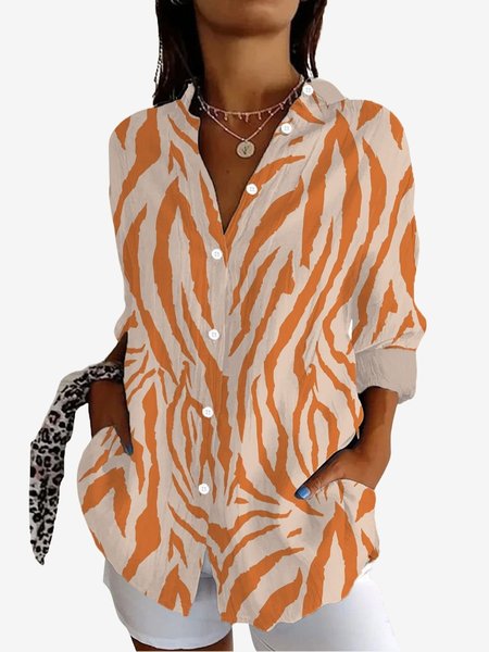 

Women's Long Sleeve Shirt Spring/Fall Zebra Shirt Collar Holiday Going Out Casual Top, Orange, Shirts