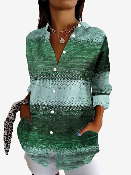 

Women's Long Sleeve Shirt Spring/Fall Abstract Shirt Collar Vacation Going Out Casual Top, Green, Shirts