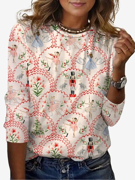

Women's Long Sleeve Tee T-shirt Spring/Fall Floral Jersey Crew Neck Daily Going Out Casual Top, Apricot, T-Shirts