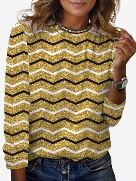 Women`s Long Sleeve Tee T-shirt Spring/Fall Abstract Stripes Jersey Crew Neck Daily Going Out Casual Top T-Shirts