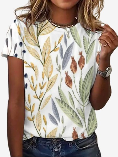

Women's Short Sleeve Tee T-shirt Summer Floral Jersey Crew Neck Daily Going Out Casual Top, White, T-Shirts