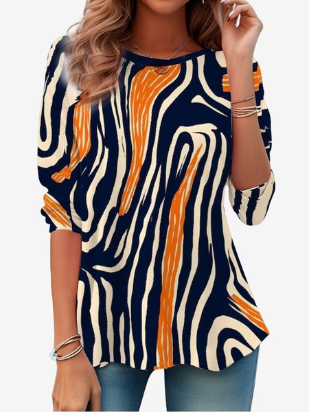 

Women's Long Sleeve Tee T-shirt Spring/Fall Abstract Jersey Crew Neck Daily Going Out Casual Top, Orange, T-Shirts