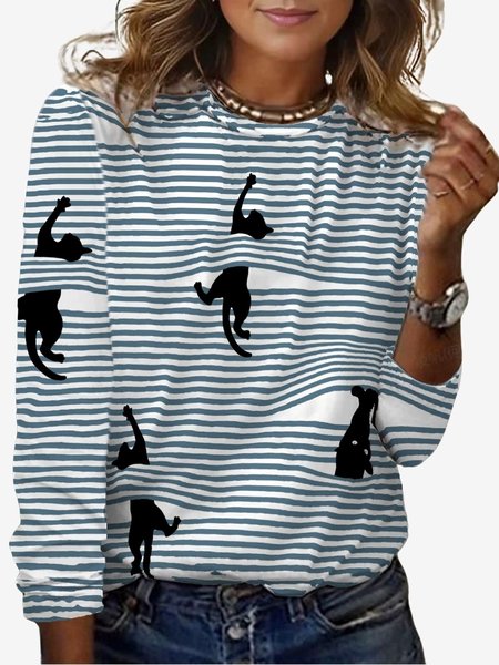 

Women's Long Sleeve Tee T-shirt Spring/Fall Striped Jersey Crew Neck Daily Going Out Casual Top, Blue, T-Shirts
