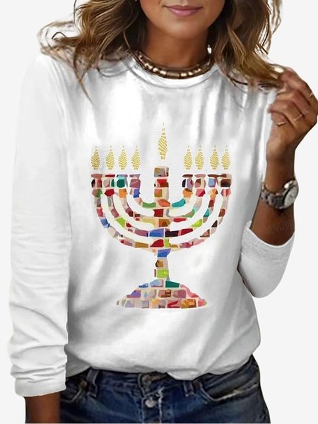 

Women's Long Sleeve Tee T-shirt Spring/Fall Festival Jersey Crew Neck Daily Going Out Casual Top, White, T-Shirts