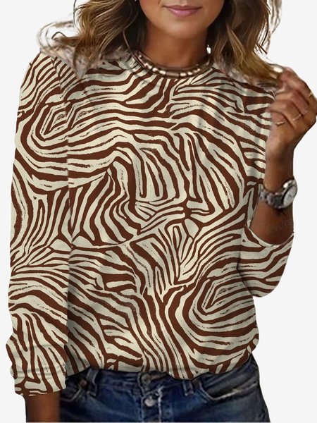 

Women's Long Sleeve Tee T-shirt Spring/Fall Zebra Jersey Crew Neck Daily Going Out Casual Top, Brown, T-Shirts