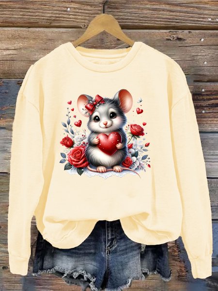 

Women's Crew Neck Animal Casual Spring/Fall Long Sleeve Sweatshirt, Apricot, Sweatshirts & Hoodies