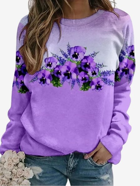 

Women's Crew Neck Floral Casual Spring/Fall Long Sleeve Sweatshirt, Purple, Sweatshirts & Hoodies