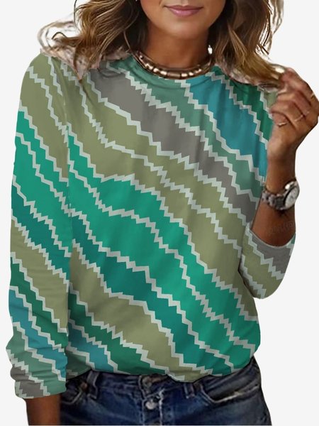 

Women's Long Sleeve Tee T-shirt Spring/Fall Geometric Jersey Crew Neck Daily Going Out Casual Top, Green, T-Shirts