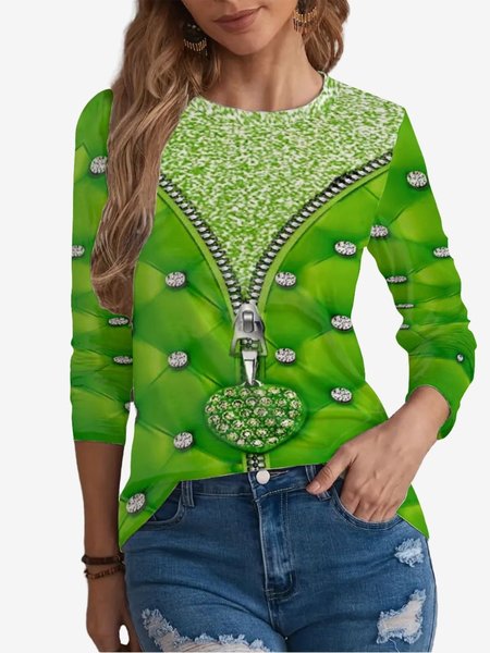 

Women's Long Sleeve Tee T-shirt Spring/Fall Geometric Jersey Crew Neck Holiday Going Out Casual Top, Green, T-Shirts