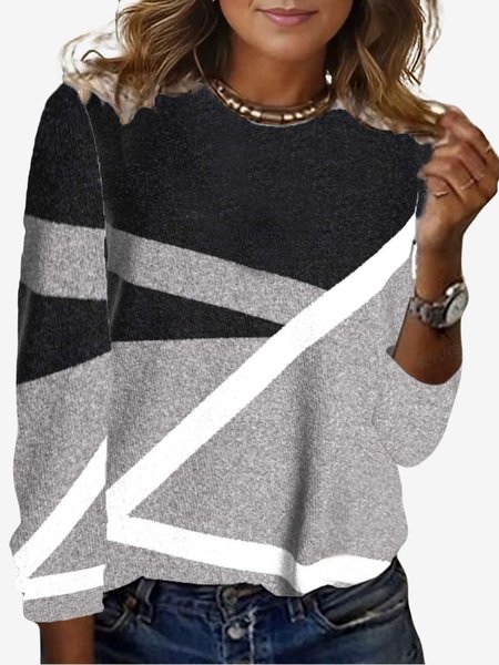 

Women's Long Sleeve Tee T-shirt Spring/Fall Color Block Jersey Crew Neck Daily Going Out Casual Top, Gray, T-Shirts