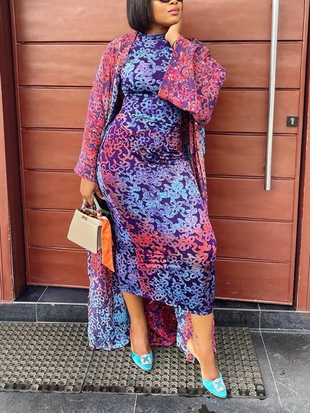 

Elegant Printing Random Print V Neck Kimono, As picture, Jackets