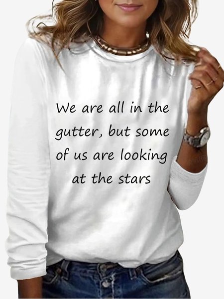 

Women's Long Sleeve Tee T-shirt Spring/Fall Text Letters Jersey Crew Neck Holiday Going Out Casual Top, White, T-Shirts