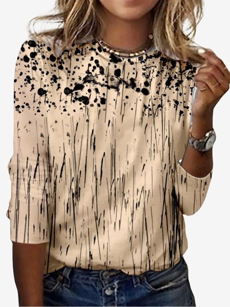 

Women's Long Sleeve Tee T-shirt Spring/Fall Abstract Jersey Crew Neck Daily Going Out Casual Top, Apricot, T-Shirts