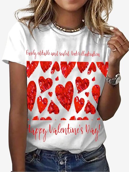 

Women's Valentine's Day Heart Print Short Sleeve Crew Neck T-shirt, Red, T-Shirts