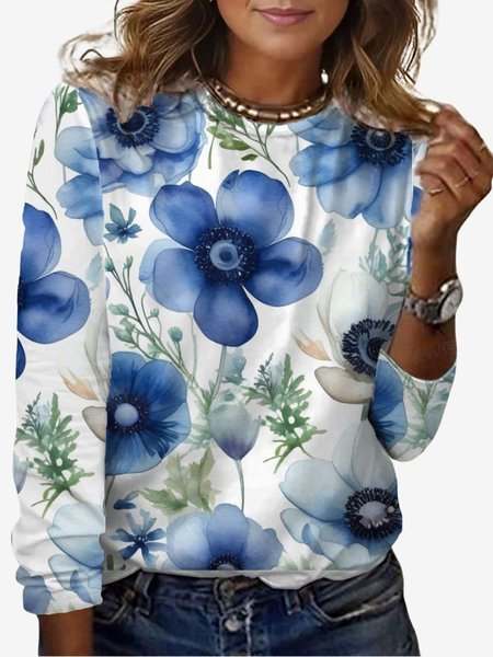 Women`s Long Sleeve Tee T-shirt Spring/Fall Floral Jersey Crew Neck Daily Going Out Casual Top T-Shirts