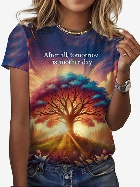 

Women's Short Sleeve Tee T-shirt Summer Botanical Pattern Jersey Crew Neck Daily Going Out Casual Top, Multicolor, T-Shirts