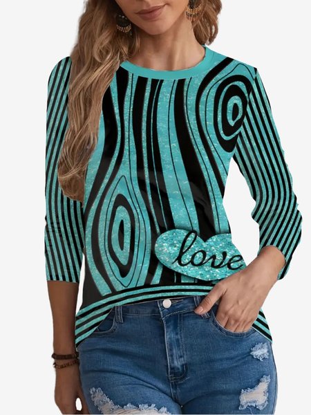 

Women's Long Sleeve Tee T-shirt Spring/Fall Geometric Jersey Crew Neck Holiday Going Out Casual Top, Lake blue, T-Shirts