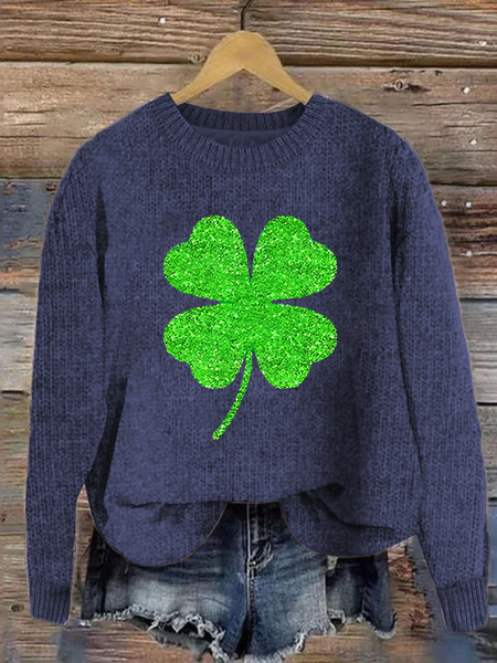 

Women's Four-leaf Clover Crew Neck Casual Spring/Fall Long Sleeve Sweatshirt, Purple, Sweatshirts & Hoodies