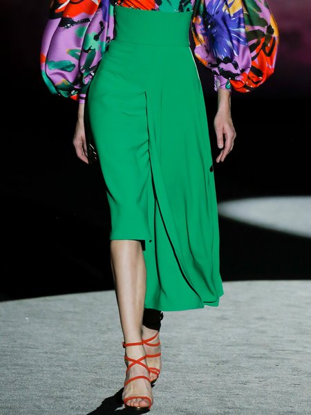 

Elegant Irregular Craftsmanship Plain Midi Skirt, Green, Skirts