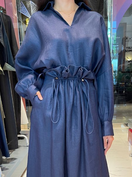 

Casual Plain Shirt Collar Oversize Blouse, Deep blue, Blouses and Shirts