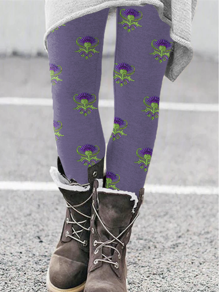 

Vintage Plaid Long Leggings, Purple, Leggings