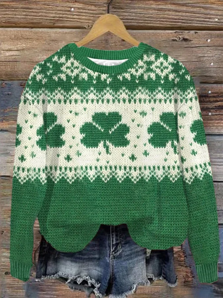 

Ladies St. Patrick's Day Shamrock Loose Simple Festival Sweater, As picture, Sweaters