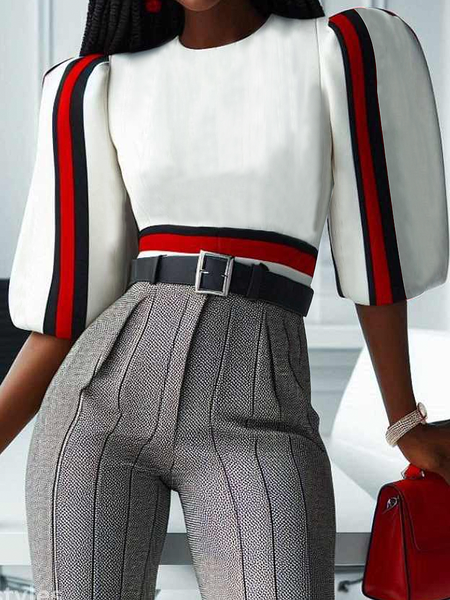 

Urban Color Block Blouse, As picture, Blouses and Shirts