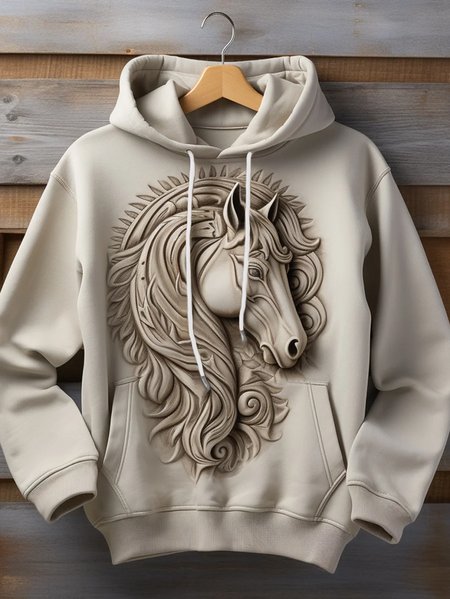 

Men's Vintage Embossed Horse Print Hoodie, Apricot, Hoodies&Sweatshirts