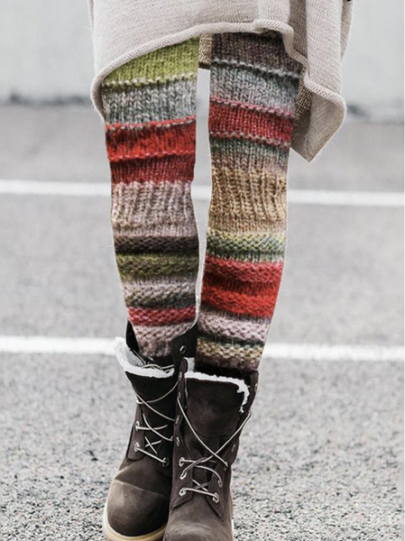 

Multi colored striped sweater texture leggings, Multicolor, Leggings