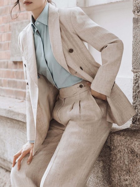 

Urban Regular Sleeve Buttoned Plain Lapel Collar Blazer, Apricot, Jackets