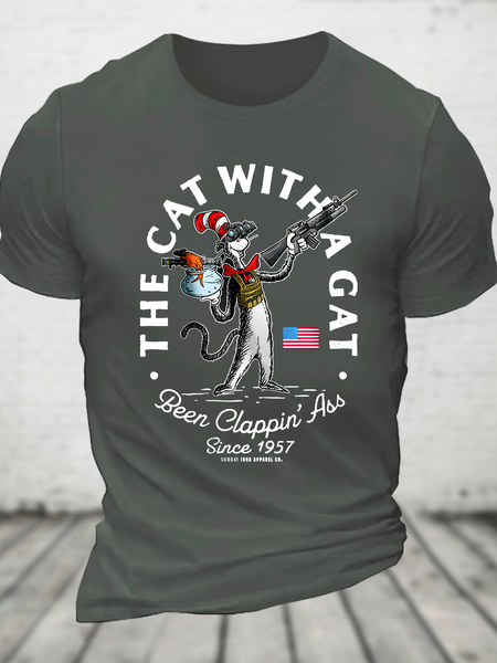 

The Cat With A Gat Remix Cotton T-Shirt, Deep gray, T-shirts