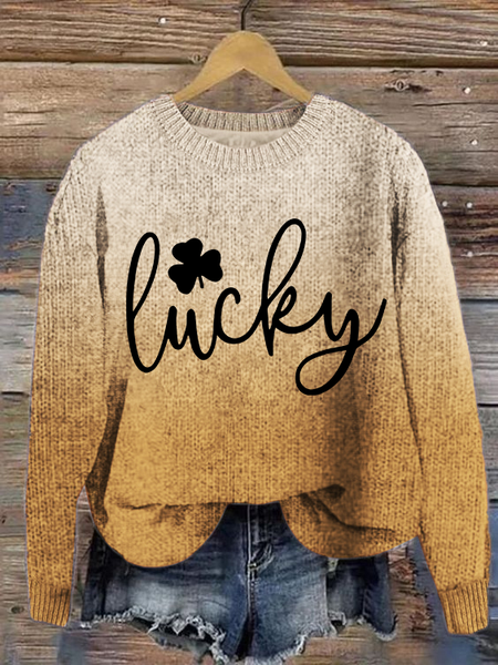 

Women's St. Patrick's Day Shamrock Festive Sweater, Khaki, Sweaters
