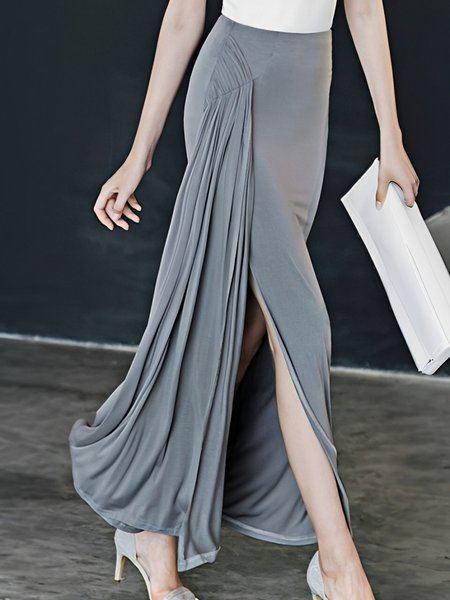 

Casual Side-Slit Plain Maxi Skirt, Gray, Skirts